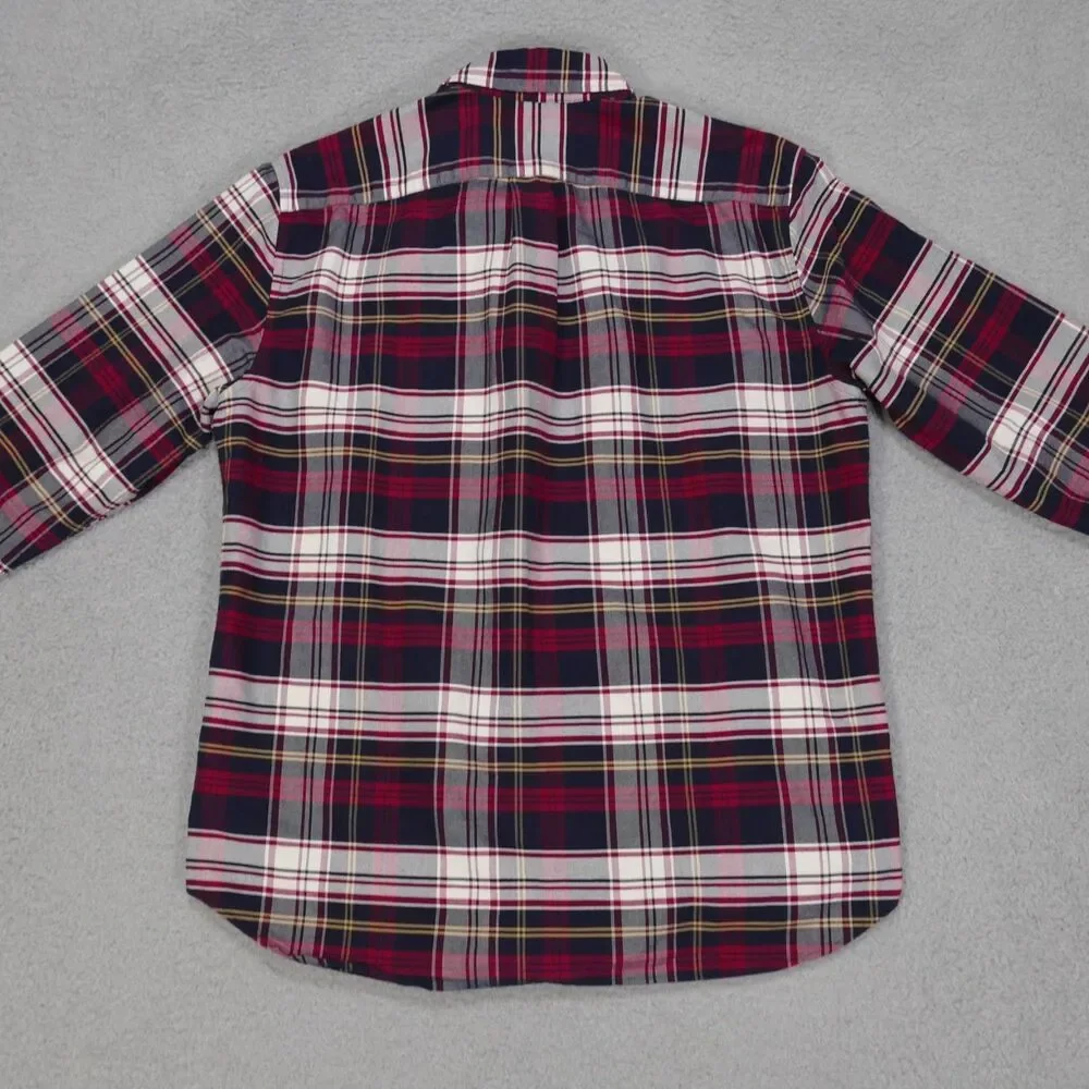 J Crew Oxford Shirt Mens Large SLIM Fit Red Navy Blue Plaid Long Sleeve
